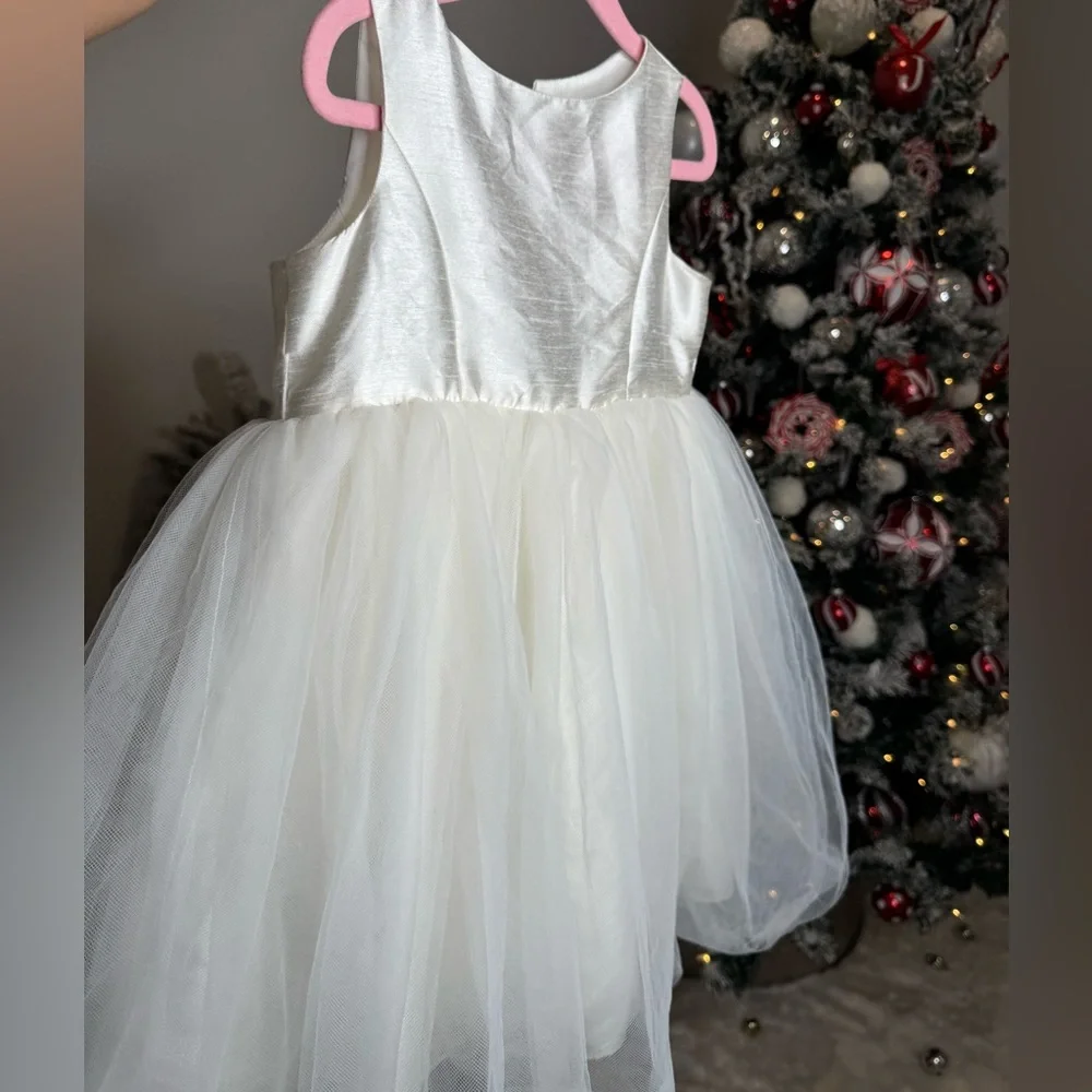 DAVID'S BRIDAL Flower Girl Dress with Tulle and Ribbon Waist